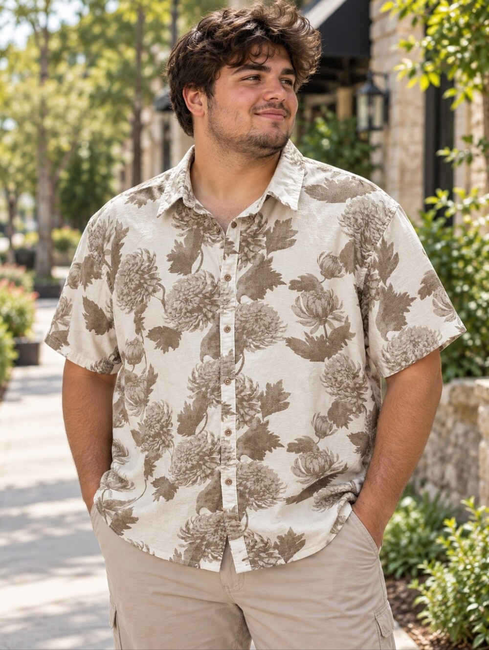 Threadbare Men’s Floral Short Sleeve Button-Up Shirt 2XL Neutral